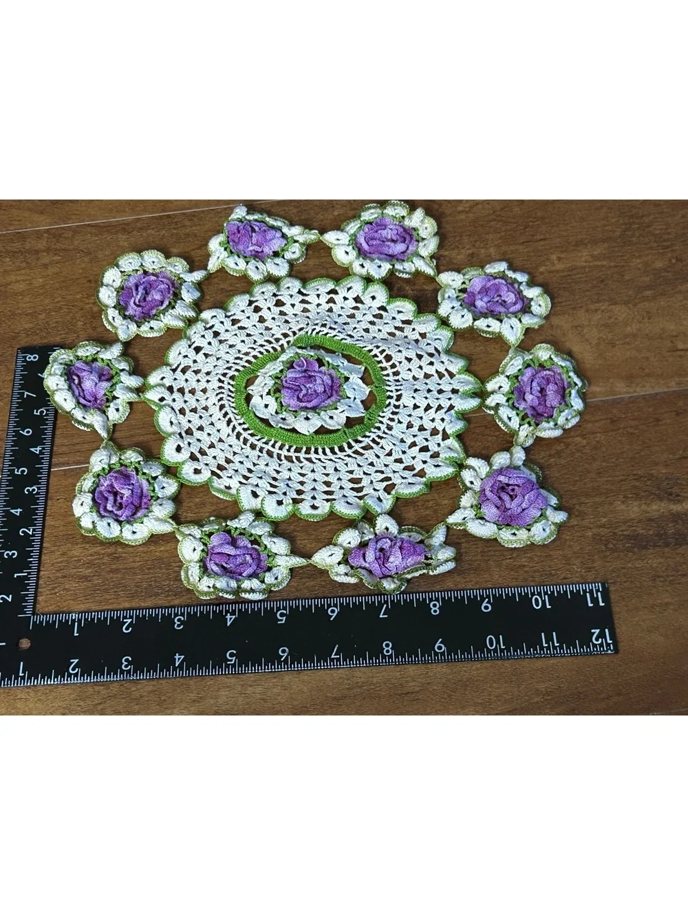 Hand Crochet Purple Rose Doily Table Decor